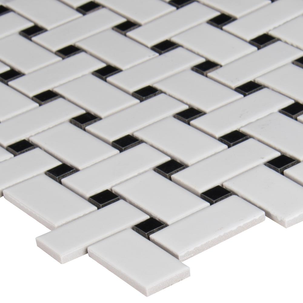 MSI White and Black Basketweave 12 in. x 12 in. x 6mm Porcelain Mesh-Mounted Mosaic Tile