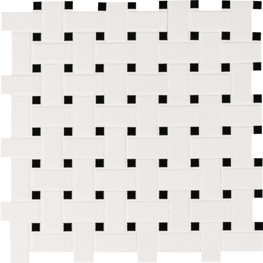 MSI White and Black Basketweave 12x12x6mm Porcelain Mesh-Mounted Mosaic Tile