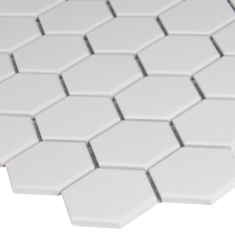 MSI White Glossy Hexagon 2 in. Porcelain Mesh-Mounted Mosaic Floor Wall Tile (Box of 15 Sheets/14.4 sq.ft)