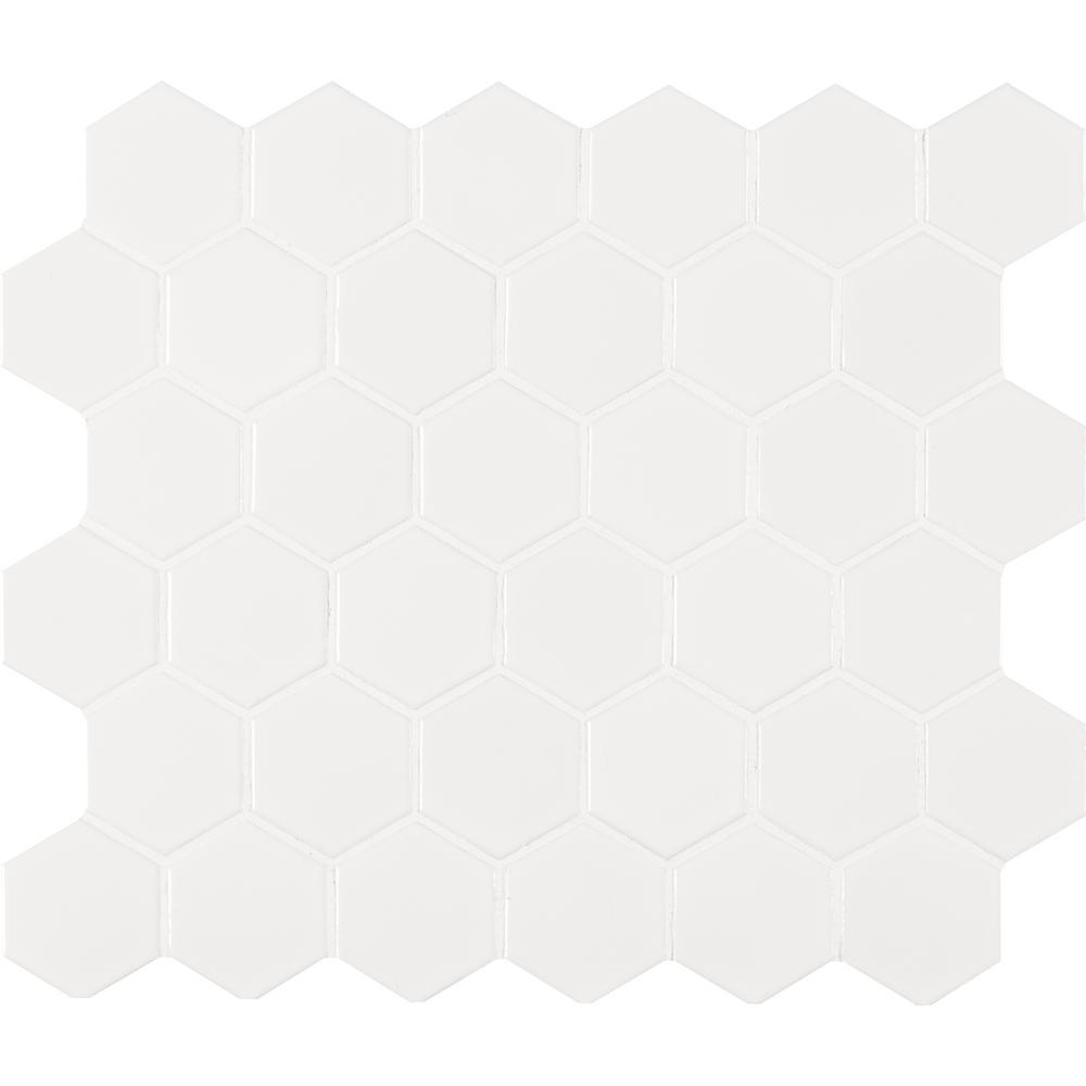 MSI White Glossy Hexagon 2 in. Porcelain Mesh-Mounted Mosaic Floor Wall Tile (Box of 15 Sheets/14.4 sq.ft)