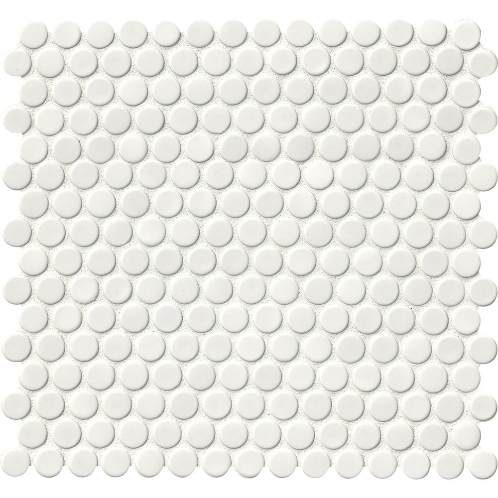 MSI White Glossy Penny Round Porcelain Mesh-Mounted Mosaic Wall Tile (15 Sheets / case)