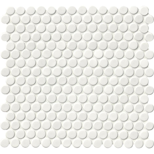 MSI White Glossy Penny Round Porcelain Mesh-Mounted Mosaic Wall Tile (15 Sheets / case)
