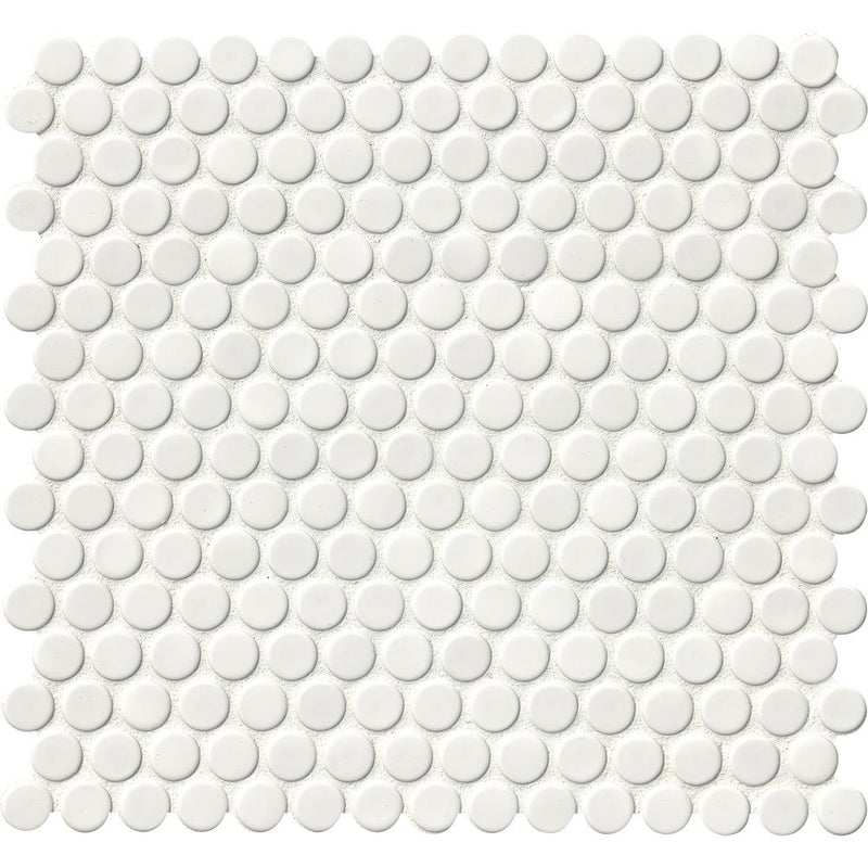 MSI White Glossy Penny Round Porcelain Mesh-Mounted Mosaic Wall Tile (15 Sheets / case)