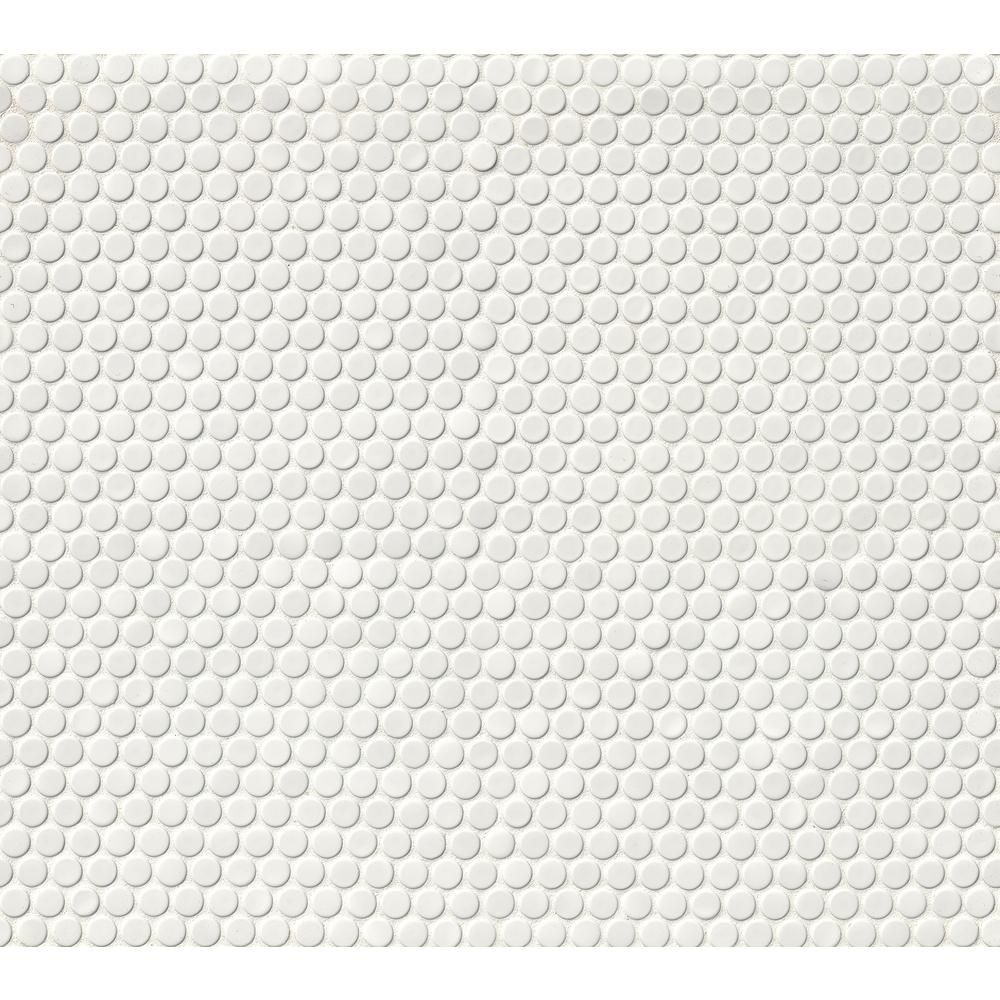 MSI White Glossy Penny Round Porcelain Mesh-Mounted Mosaic Wall Tile (15 Sheets / case)