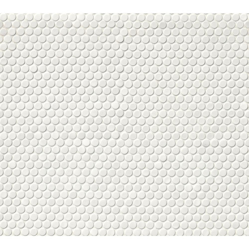 MSI White Glossy Penny Round Porcelain Mesh-Mounted Mosaic Wall Tile (15 Sheets / case)
