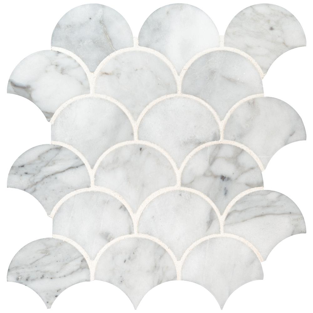 MSI Calacatta Blanco Scallop 12.8x10.43 x Polished Marble Mesh-Mounted Mosaic Tile
