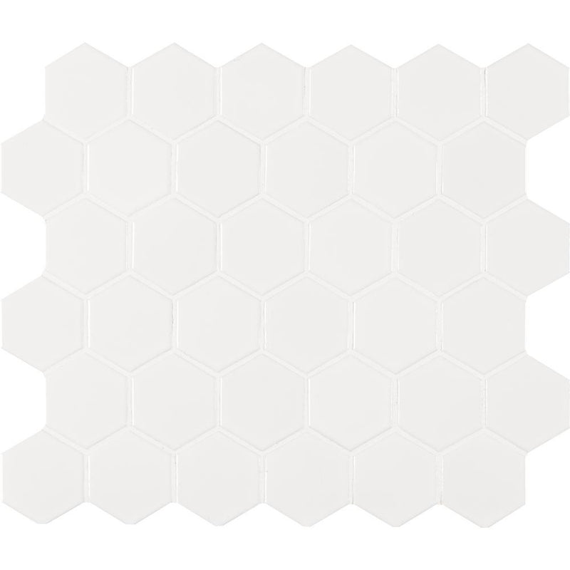 MSI White Hexagon 11 in. x 13 in. x 6mm Matte Porcelain Mesh-Mounted Mosaic Tile