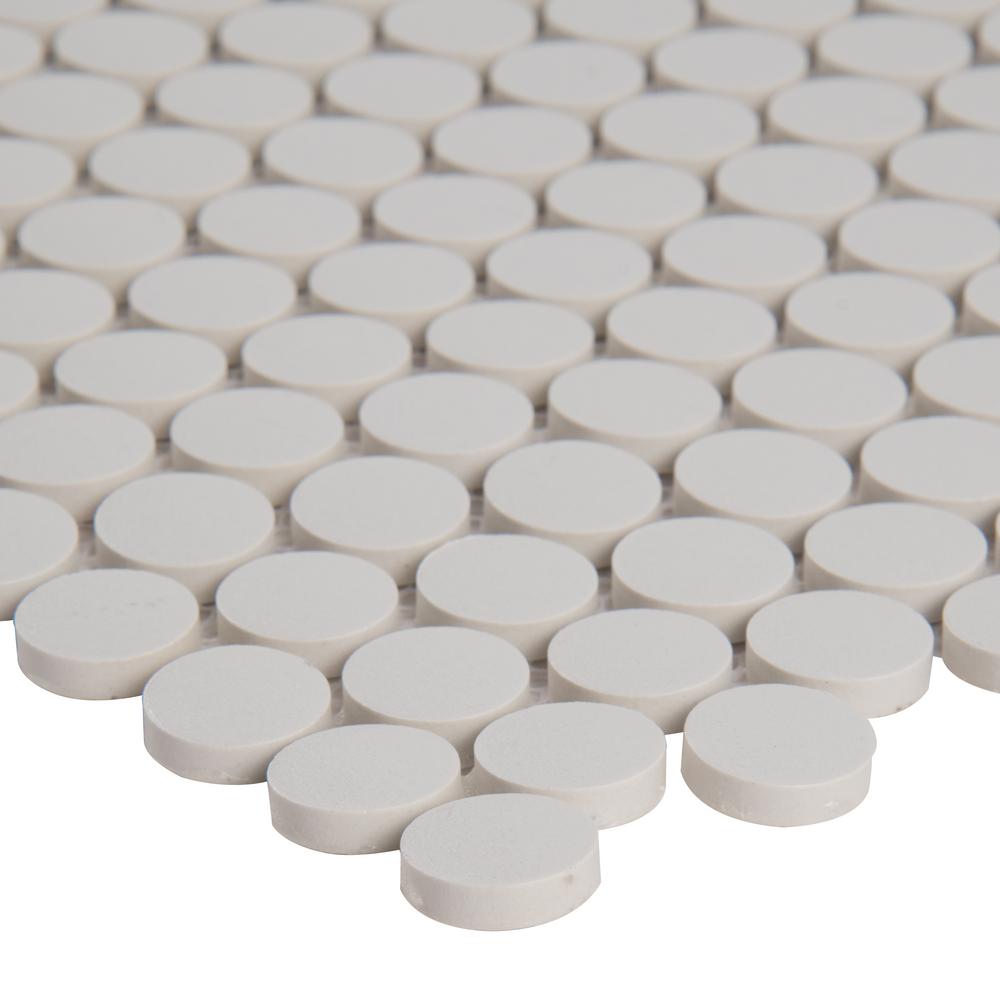 MSI Penny Round Bianco 11.3 in. x 12.2 in. x 6 mm Ceramic Mesh-Mounted Mosaic Tile