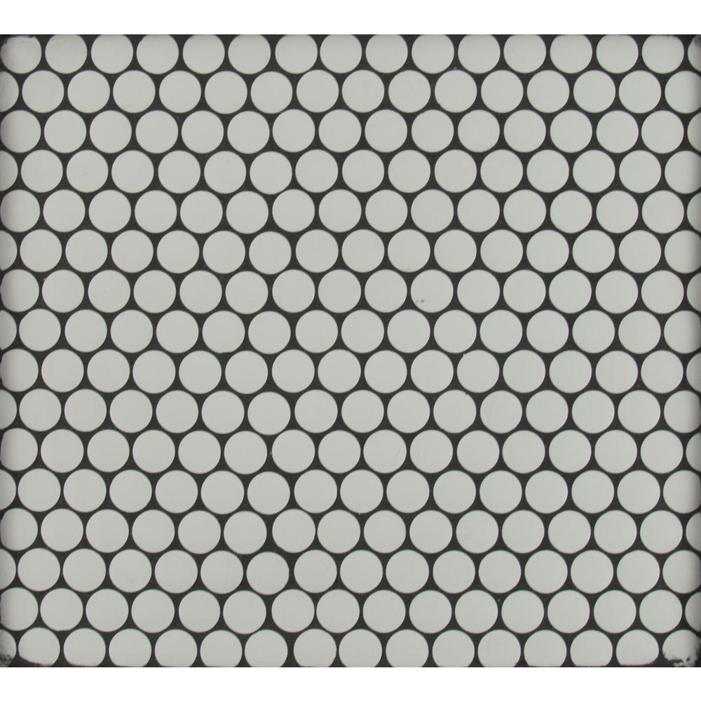 MSI Penny Round Bianco 11.3 in. x 12.2 in. x 6 mm Ceramic Mesh-Mounted Mosaic Tile