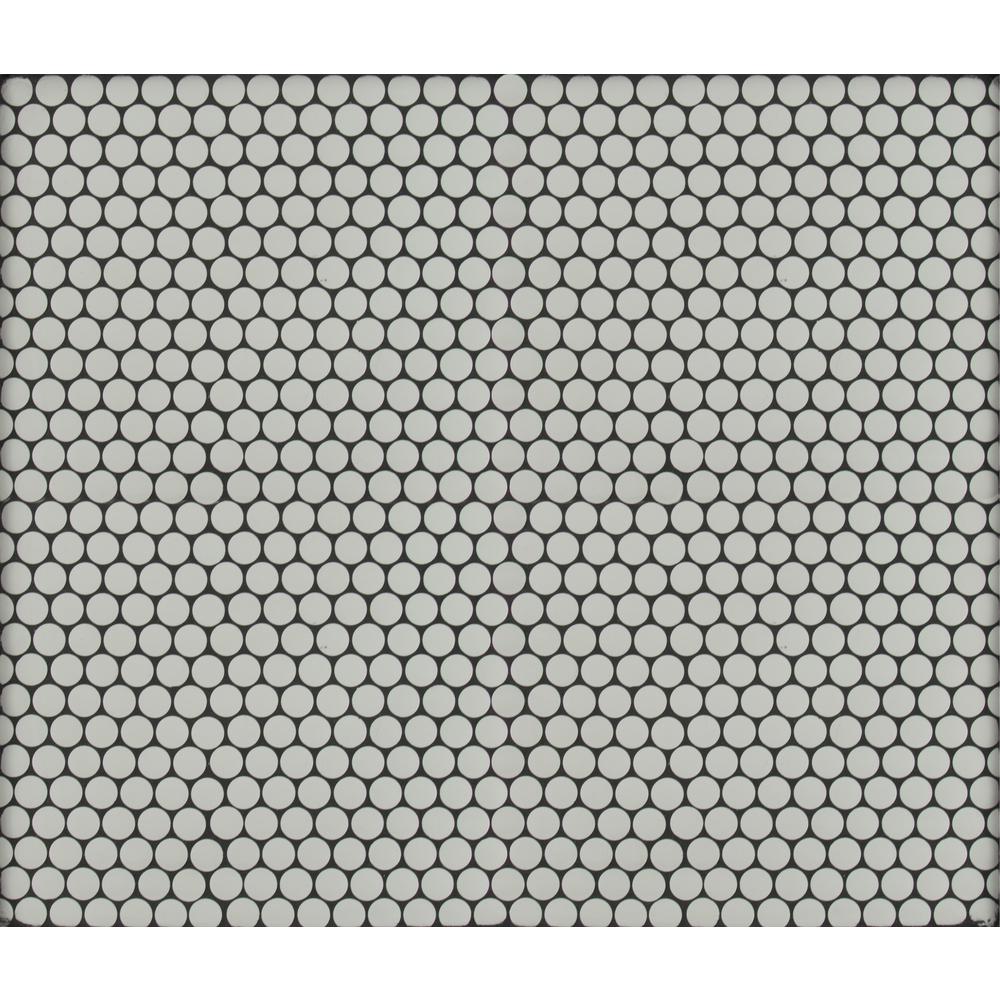 MSI Penny Round Bianco 11.3 in. x 12.2 in. x 6 mm Ceramic Mesh-Mounted Mosaic Tile
